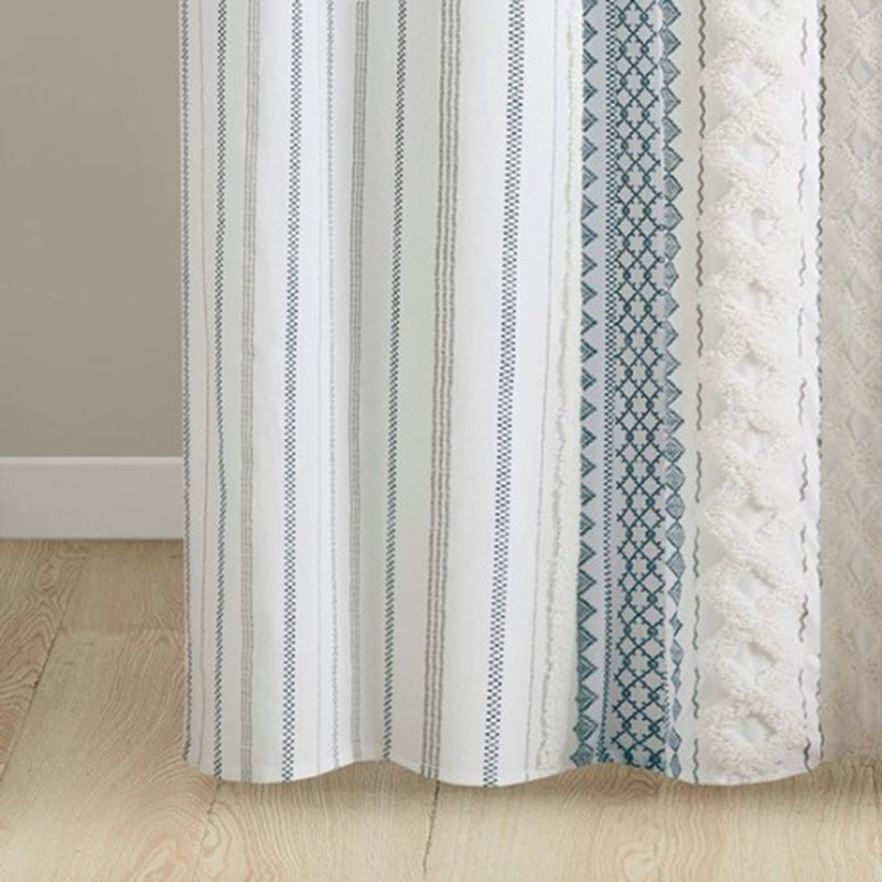 Cotton Printed Shower Curtain With Chenille, Multicolor