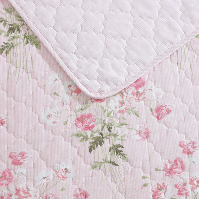 Laura Ashley Veronicas Bouquet Cotton Reversible Pink Quilt Set, Queen Quilt + 2 Standard Shams