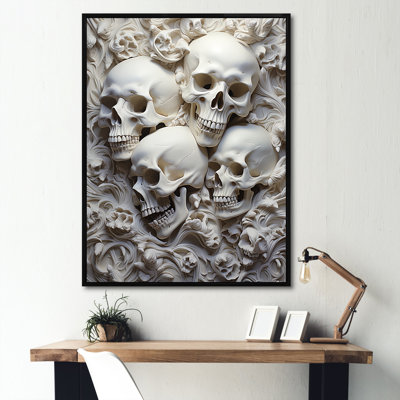 Minimalisme, crânes gris sur toile