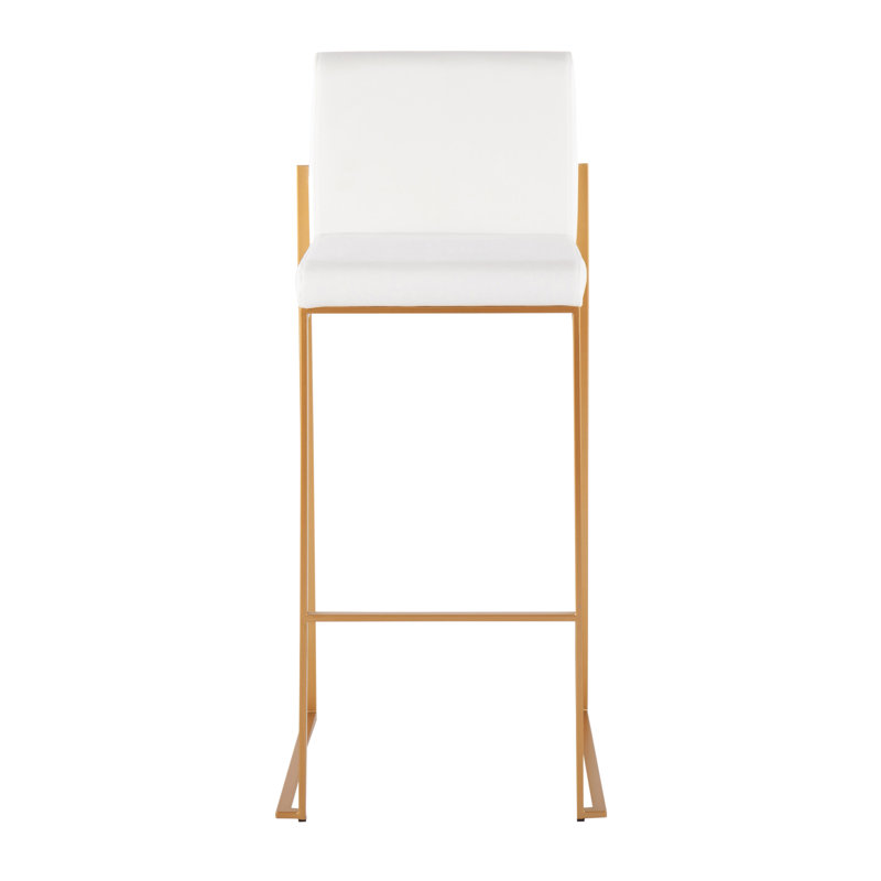 Tabouret de bar et de comptoir à dossier haut Brieon (ensemble de 2), Velours blanc, Or, Tabouret de bar "30"