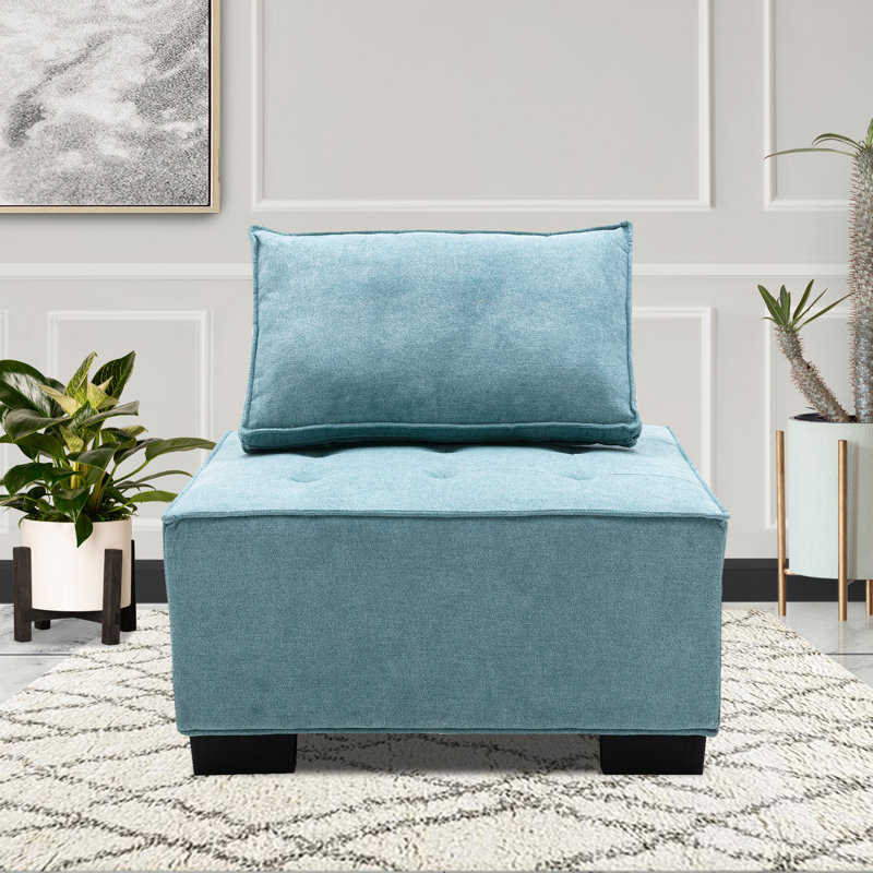 Repose-pieds carré standard touffeté de 29,92 po Raiden, Polyester vert menthe