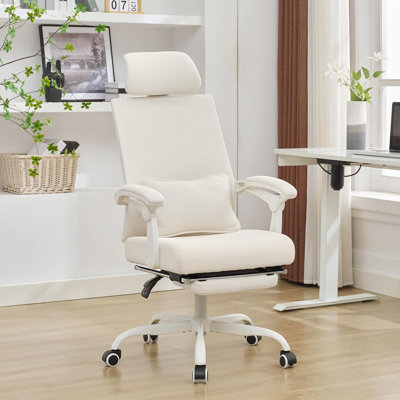 Ergonomic Office Chair with Footrest, Ergonomic Desk Chair with soft pillow, High Back Computer Chair with Adjustable Headrest, White Comfortable Memo by Inbox Zero