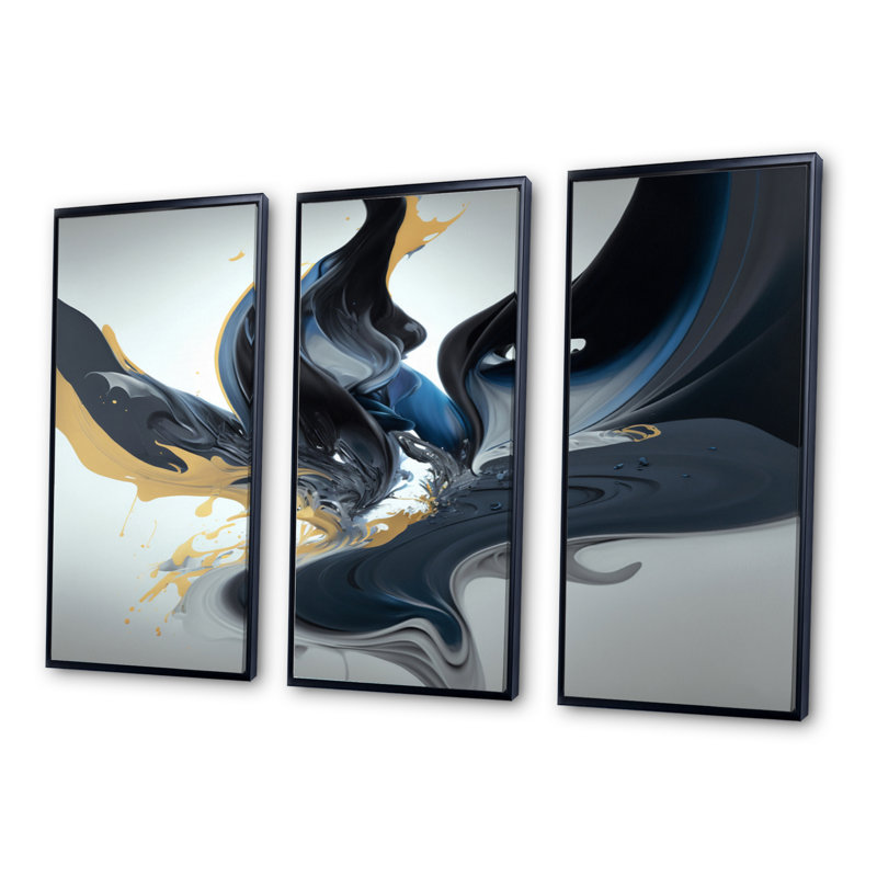 «Bright Blue Smooth Abstract IV», ensemble d'art mural sur toile abstraite, H 32 po x l 48 po x P 1 po, Cadre noir