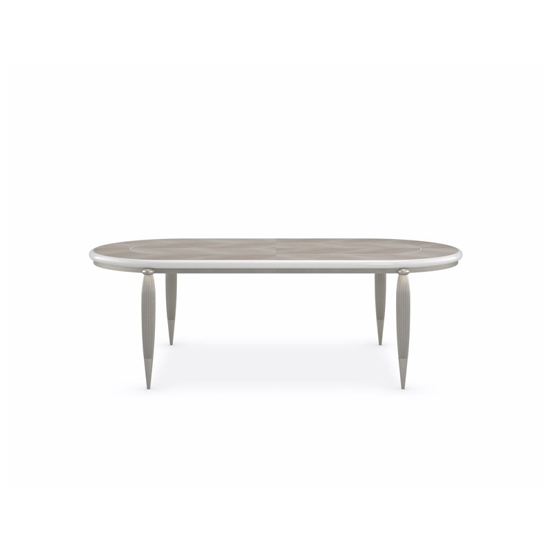 Brown and Silver Oval Extendable Wood Dining Table
