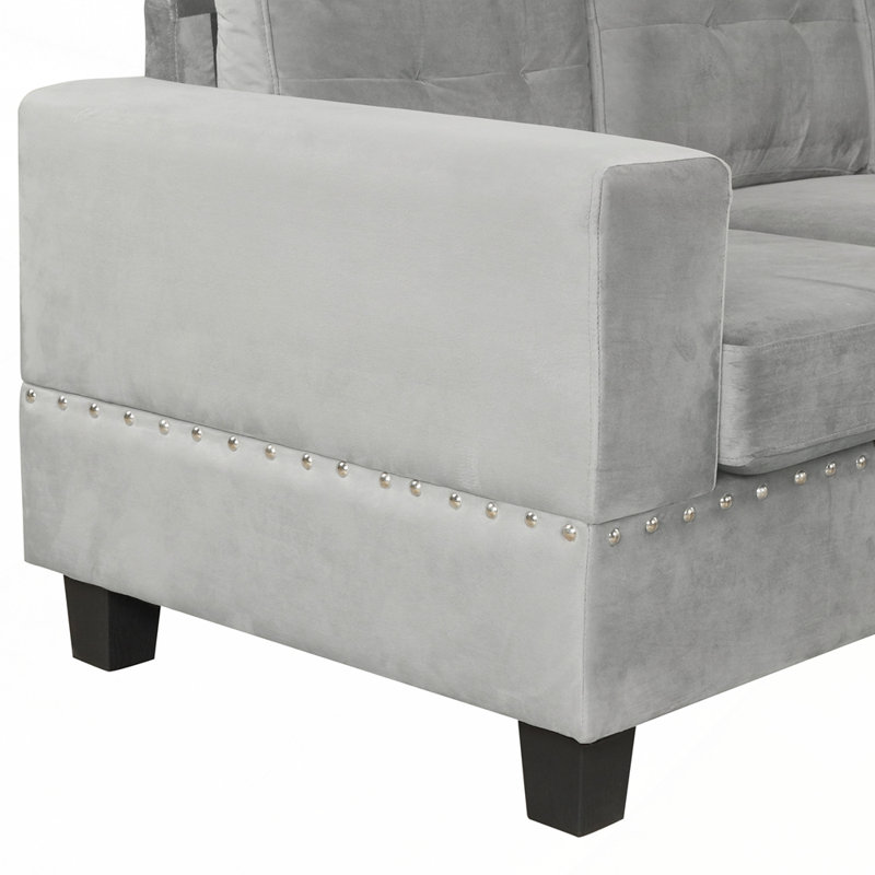 Canapé modulaire moderne avec repose-pieds avec rangement 2 coussins et porte-gobelets pour le salon, Gris