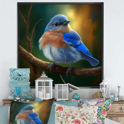 Magnifique oiseau bleu brillant sur une branche III - oiseau, art mural