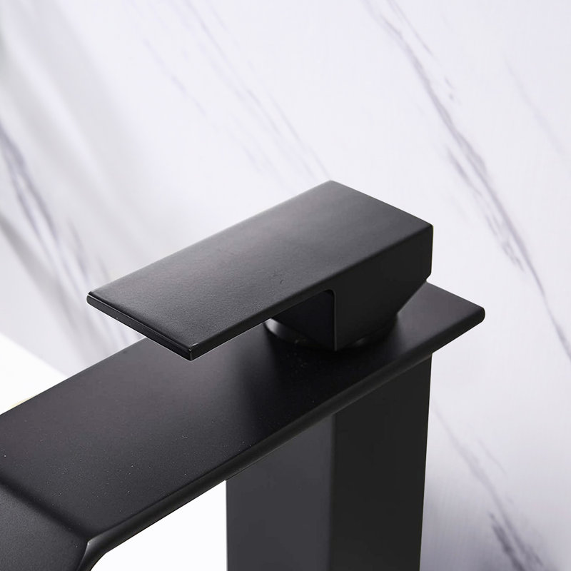 Waterfall Spout Lavatory Tap - Single Handle, Matte Black, Adjustable Temperature, Luxury Style Black Bathroom Spout, Faucet