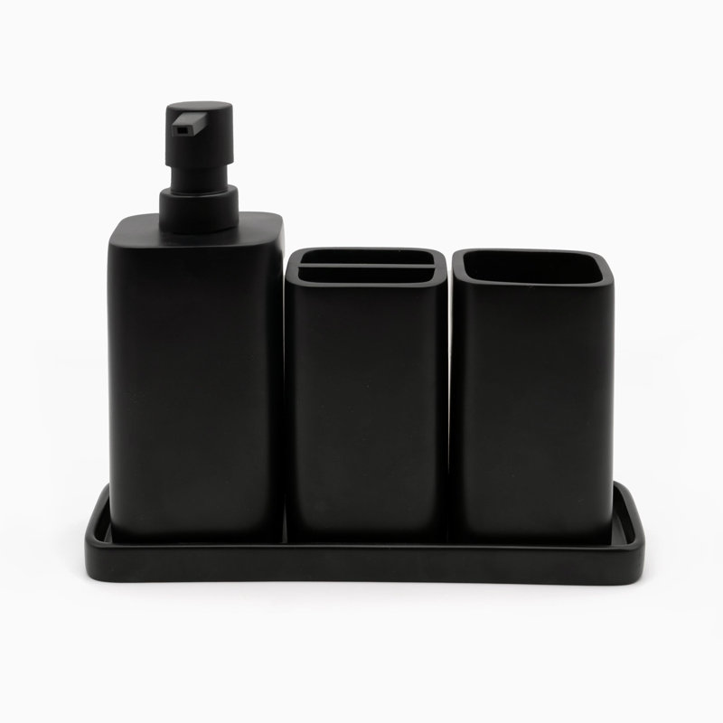 Ensemble complet d'accessoires de salle de bain, ensemble complet de meuble-lavabo pour salle de bain 4 pièces, pompe à savon, gobelet, porte-brosse à dents et plateau (noir mat) inclus