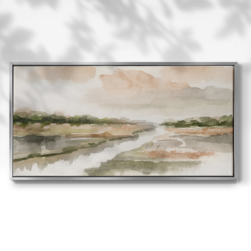 Moody Sunset - Toile tendue avec châssis tendue, prête à accrocher, H 21 po x l 41 po, Argent argent