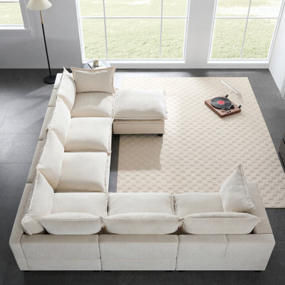 Canapé modulaire de 117,5 po avec repose-pieds de rangement mobile, canapé 7 places en U, siège large et combinaison libre, canapé surdimensionné en chenille pour le salon et l’appartement, 2 couleurs
