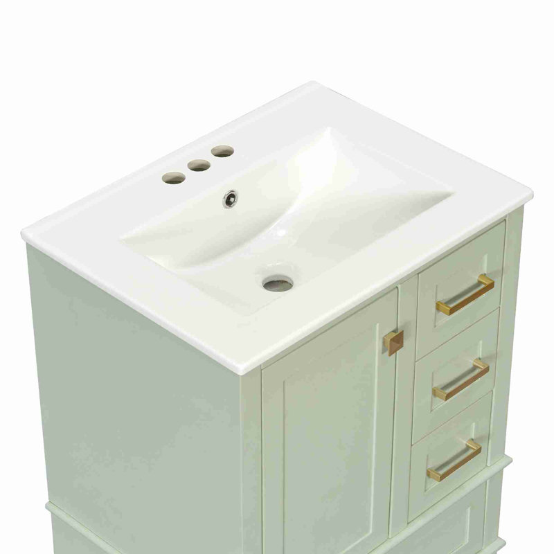 Bathroom Vanity With Storage, Gold, Light Green, 24"