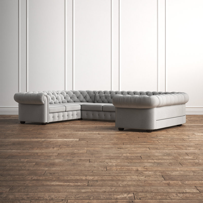 Huskins Upholstered U-Shaped Sectional Symmetrical, Pewter Gray Linen