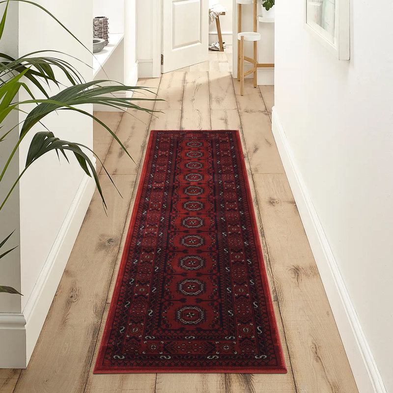 Yasmin Traditional Bukhara Indoor Area Rug Soft Woven Carpet with Jute Backing Classic Oriental Style for Living Room, Bedroom, Hallway, Red