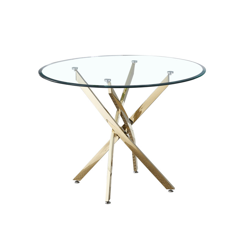 Godwin Pedestal Dining Table,Round Clear Dining Tempered Glass Table with Chrome Legs,dining room table,dining tables,Round Top Shape,dinning table,dining room table