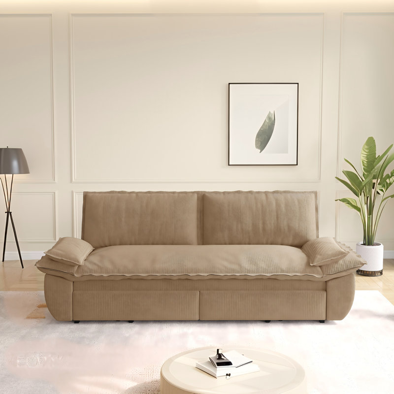 73.2"Wide Queen Pull Out Sofa Bed 3-in-1 Convertible Multi-Functional Couch with 2 Soft Pillows and Stylish Loveseat