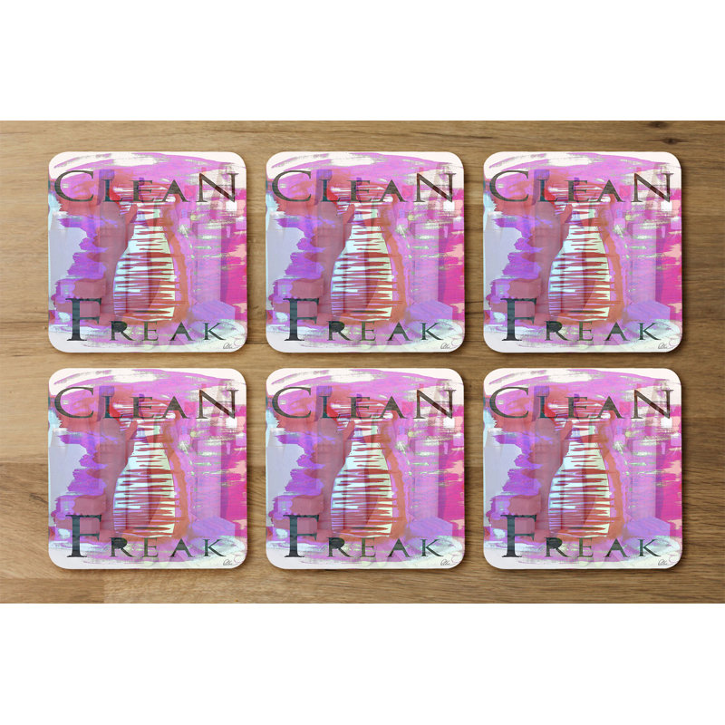 Square 6 Piece Coaster Set, Pink