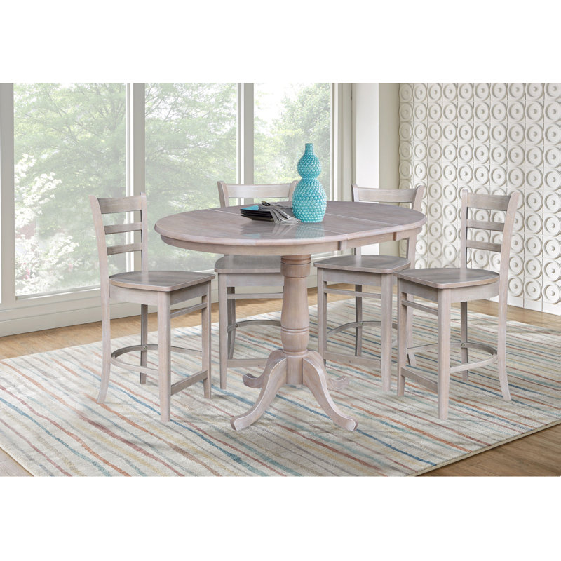Ensemble de salle à manger à hauteur de comptoir en bois massif extensible, Taupe, 5 pièces