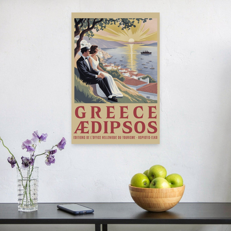 Couple'S Greek Sunset Elegant Retro Romantic Coastal Summer Wall Art Print by Andreas Magnusson - Wrapped Canvas Print