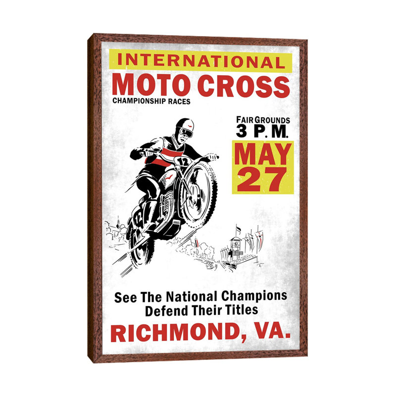Motocross Richmond VA by Mark Rogan - Print on Canvas, 152.4cm H x 101.6cm W x 3.81cm D, Classic Brown Wood Framed