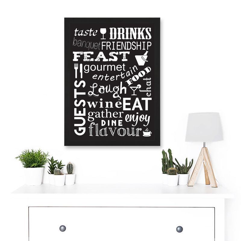 Drink Food Feast Wine Kitchen Words Black Quote - Single Picture Frame Print