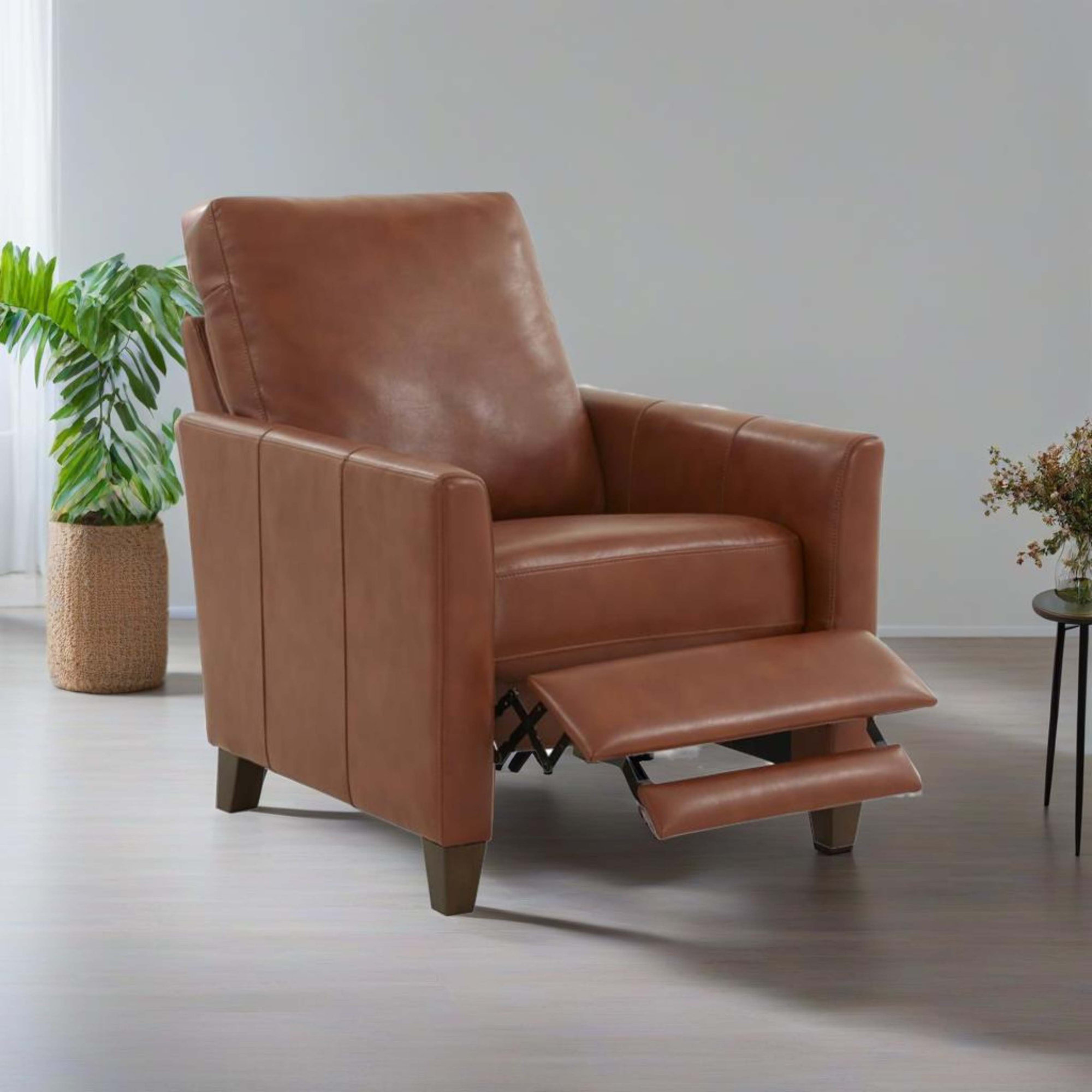Kenneth Vegan Leather Recliner, Caramel Faux Leather