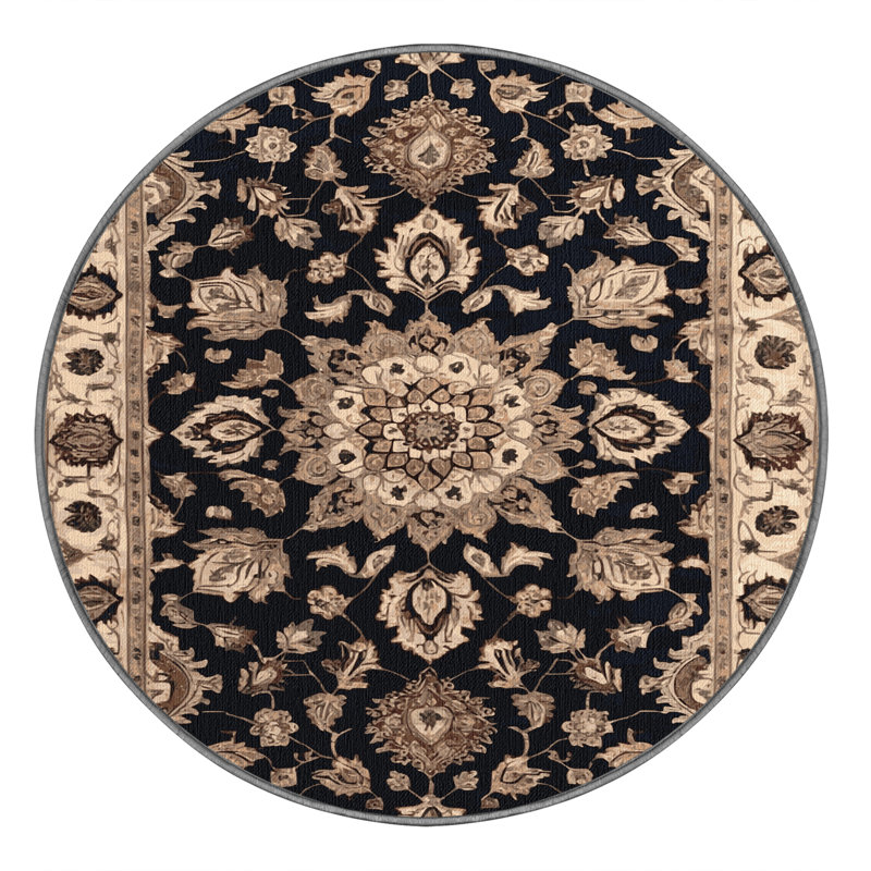 Machine Washable Persian Gray Area Rug, Round 5'