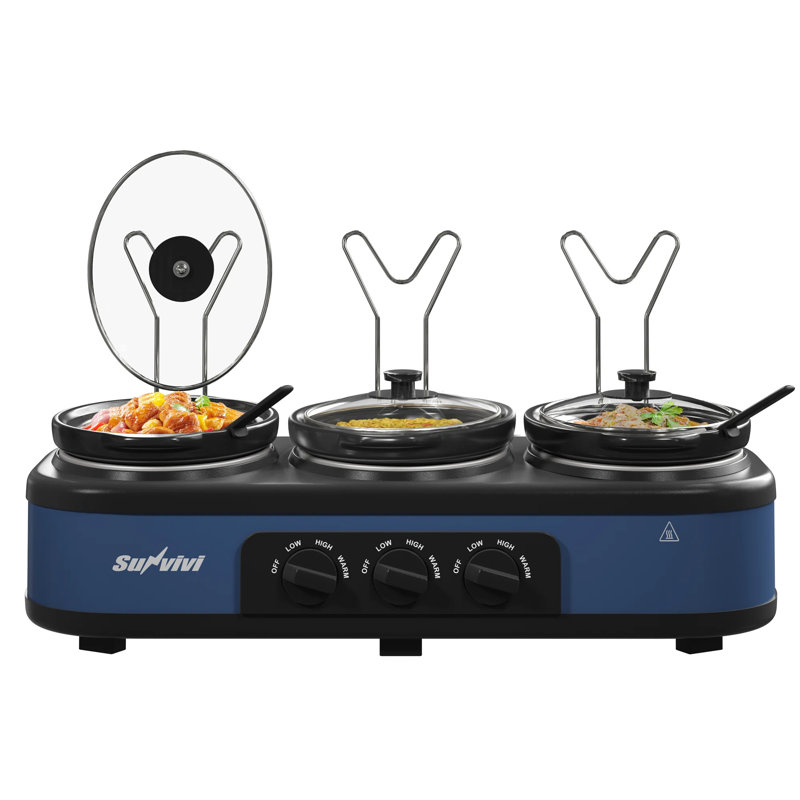 Sunvivi 3x1.5 Qt. Slow Cooker, Blue