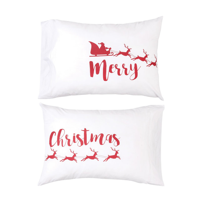 Merry Christmas Embroidered Cotton Standard/Queen Pillowcase Set
