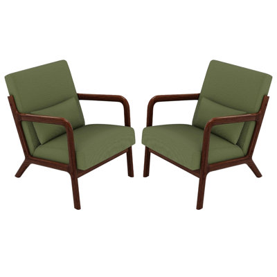 Ensemble de chaises d'appoint 2 pièces Mid-Century - Fauteuil rembourré en velours côtelé avec coussin lombaire, cadre en bois pour le salon, la chambre à coucher et le bureau