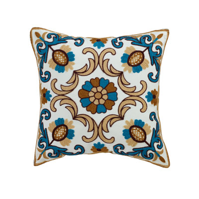 Embroidered Linen Reversible Throw Pillow