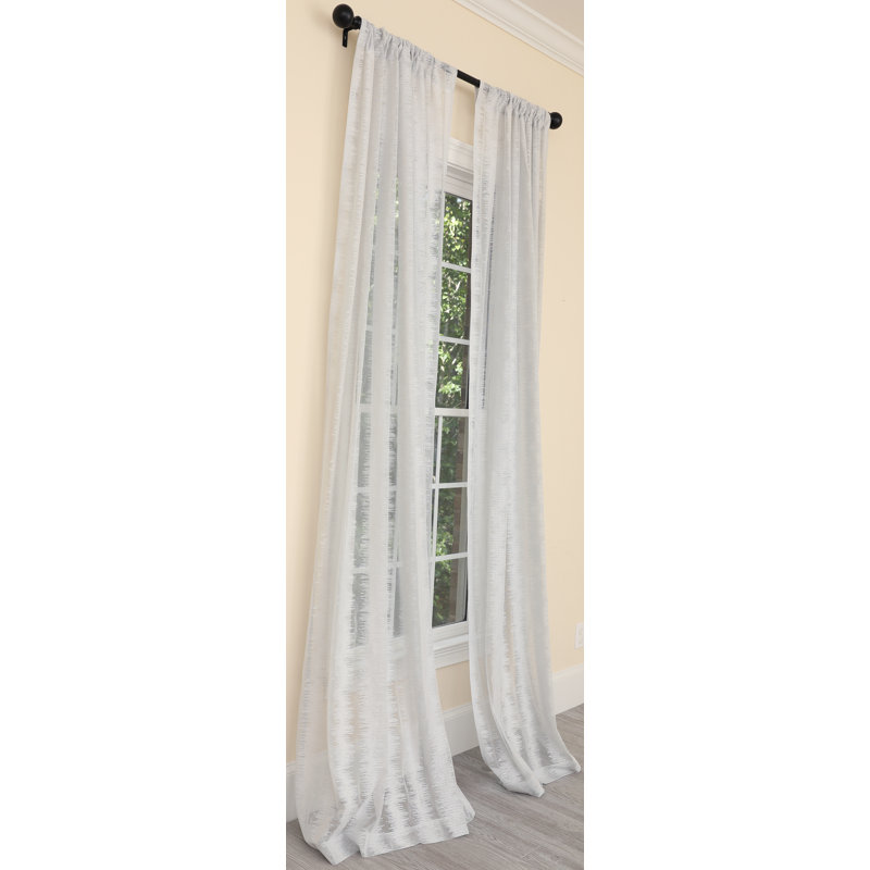 Panneau de rideau simple avec passe-tringle ikat Tyonna, Blanc, l 54 po x L 120 po