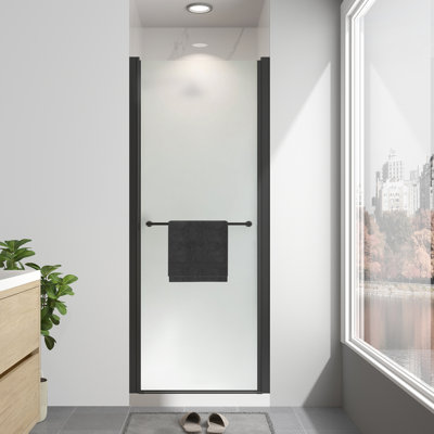 28"-30" W x 72" H Pivot Aluminum Framed Swing Shower Door in Matte Black with 1/4" Frosted Tempered Glass