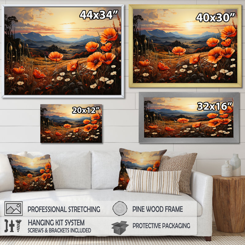 «Orange Crimson Floweret Garden Serenade» sur impression sur toile, Toile tendue, H 12 po x l 20 po x P 1 po