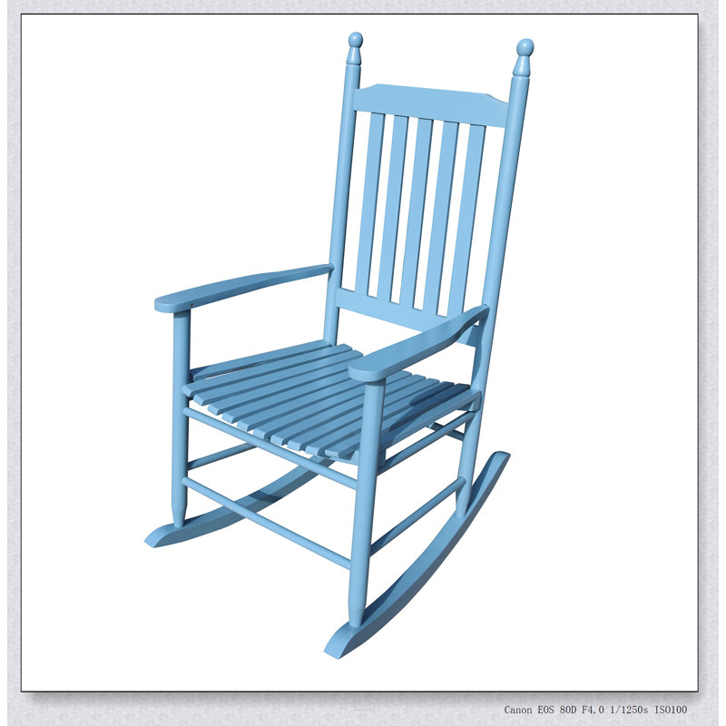 Chaise berçante en bois massif avec dossier à lattes, durable et confortable pour la détente en plein air, Bleu