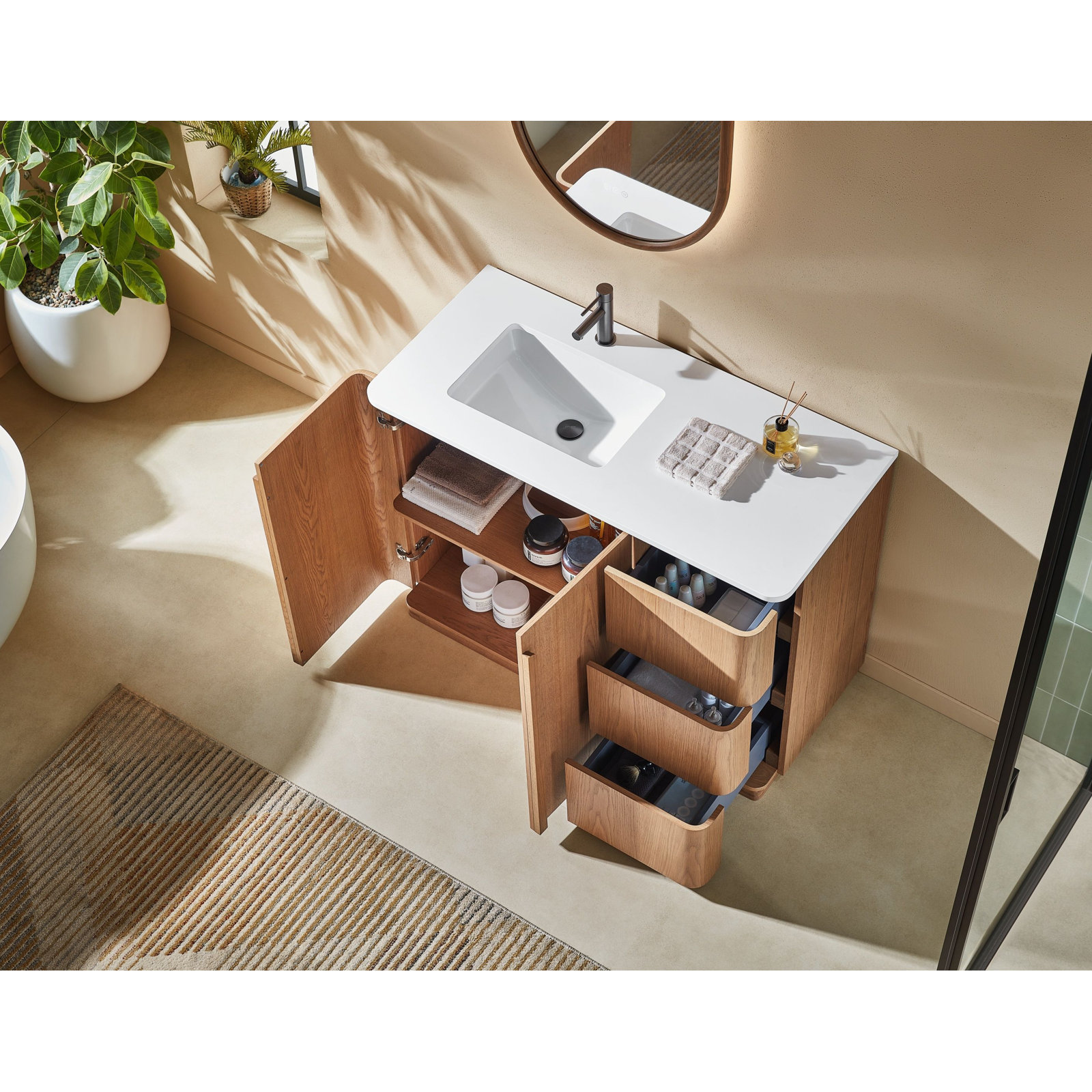 Greely 48" Oak Single Bathroom Vanity, Natural Teak