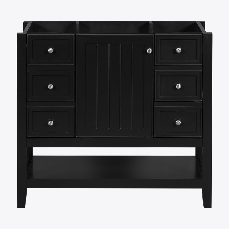 36" Black Solid Wood and MDF Freestanding Bathroom Vanity