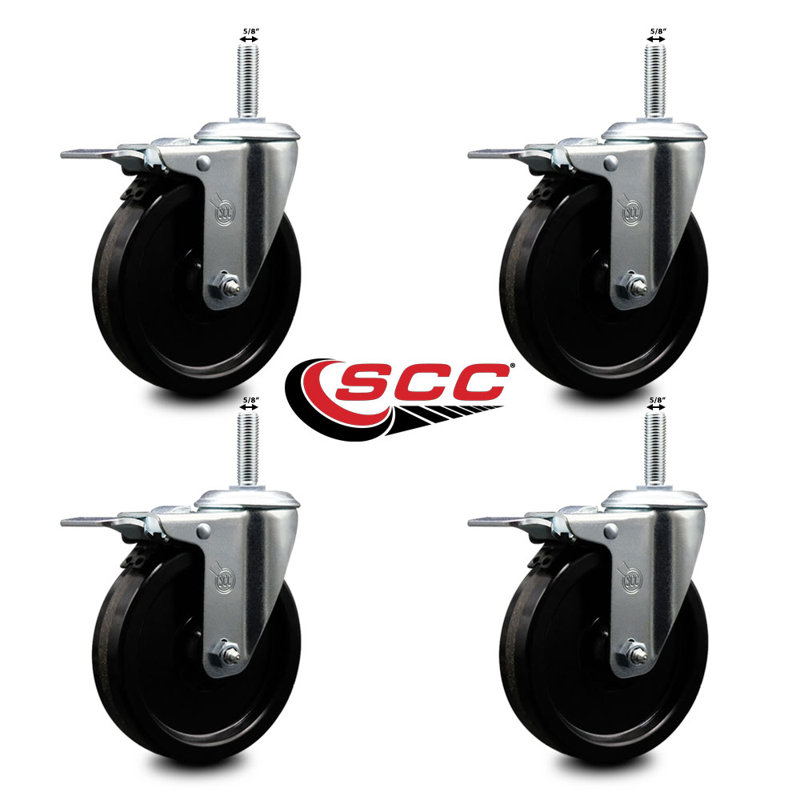 Swivel 5/8 Inch Threaded Stem Caster Set with Total Lock Brake