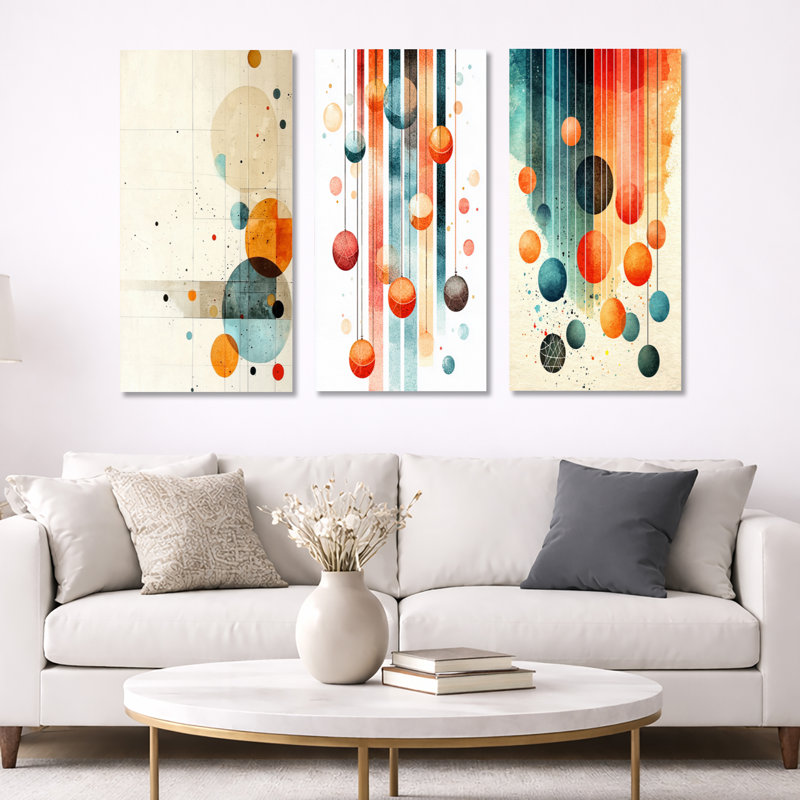 Art mural Mid-Century abstrait de style Mid-Century, Toile tendue, H 32 po x l 48 po