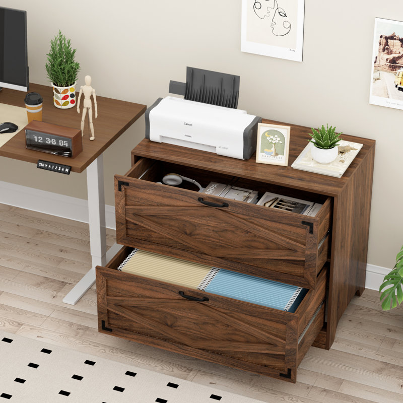 Maniram 35.43" W 2-Drawer Lateral Filing Cabinet, Brown