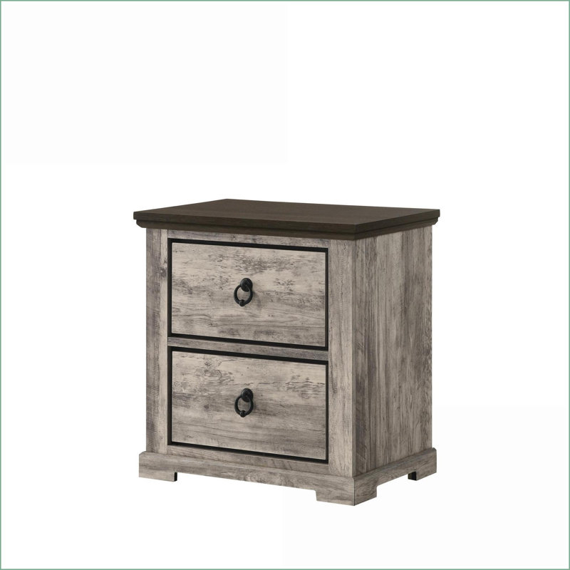 Table de chevet contemporaine à 2 tiroirs avec boutons en métal