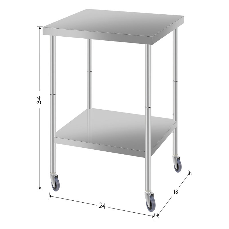 24''*18'' Commercial Work Table For Restaurant And Home Stainless Steel Kitchen Prep Table With Under Shelf And Wheels