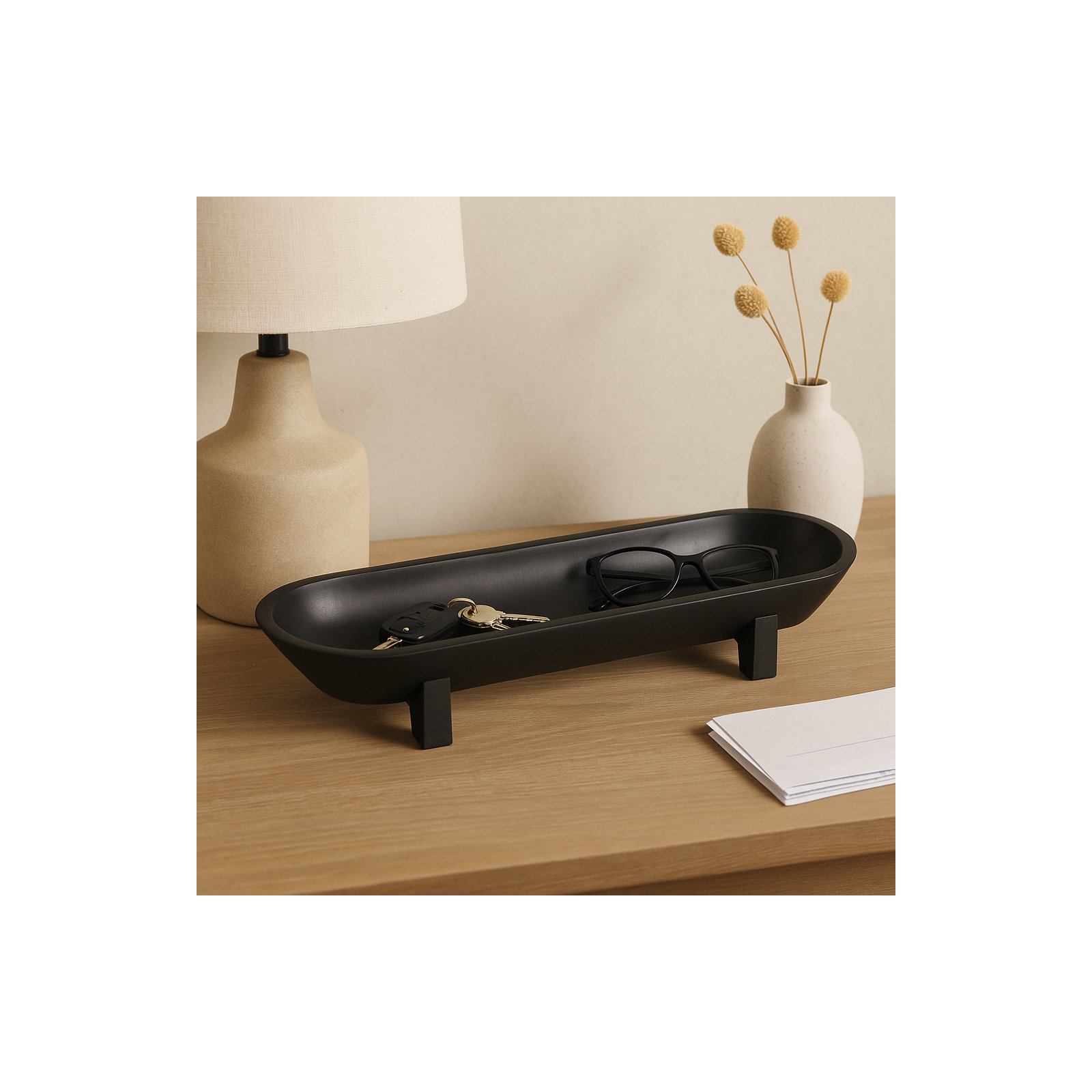 16" Footed Oval Bowl, Black