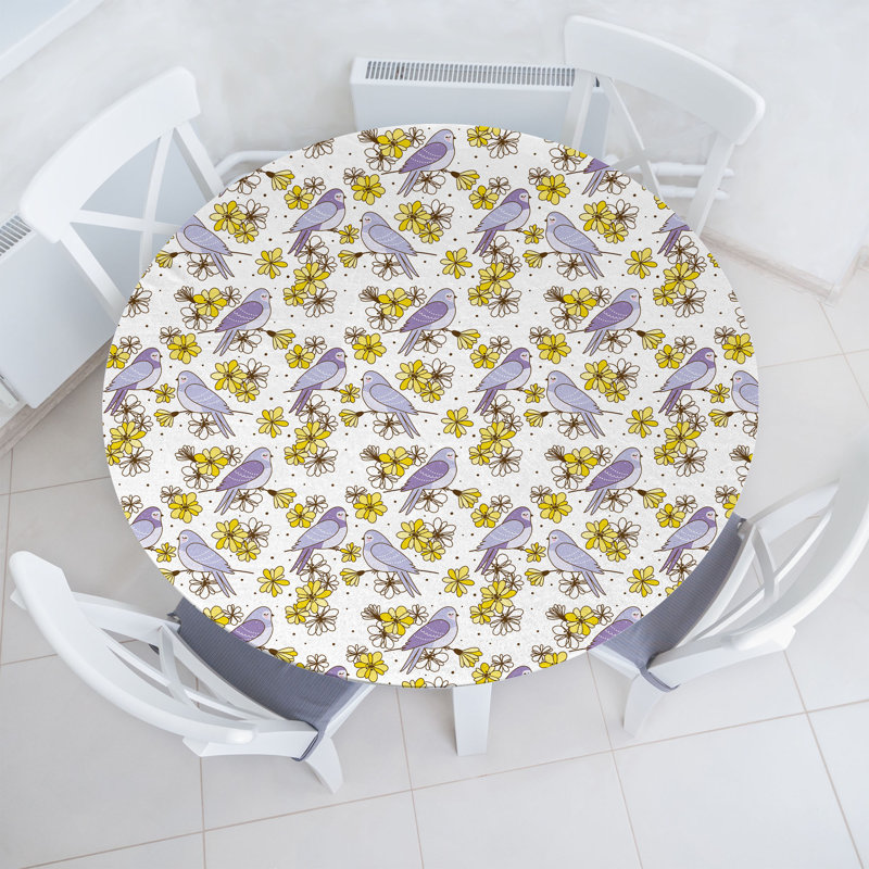 Ambesonne Spring Fitted Round Tablecloth Mauve Brown Mustard, 51.97" Round