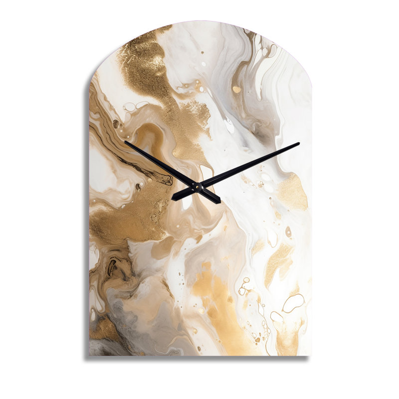 Gold And Grey A Marble Effect IV - Arch Shape Unique Abstract Marble Wall Clock, Medium