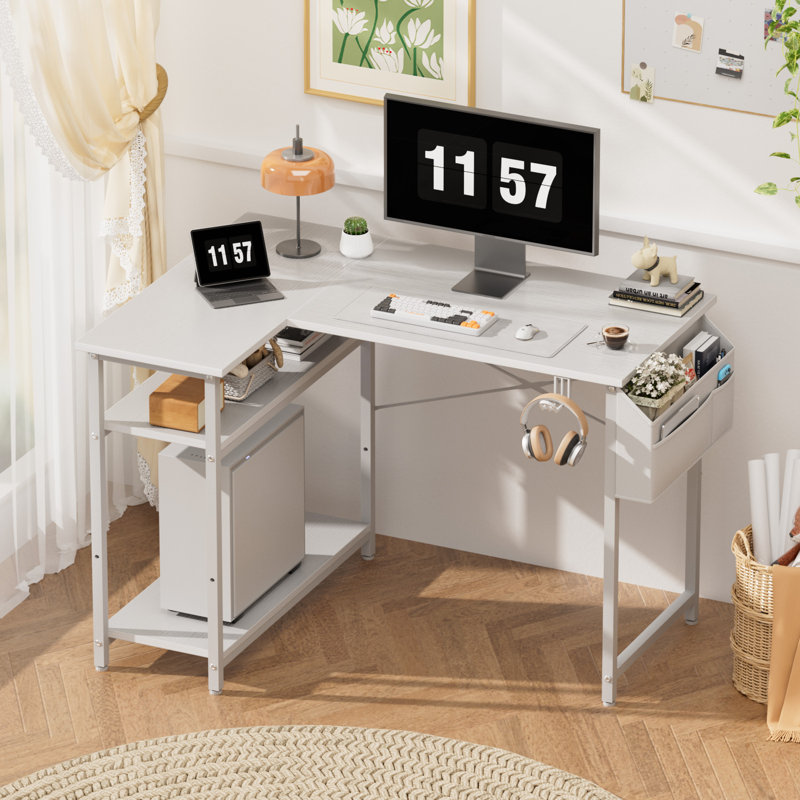 Modular L-Shaped Steel Computer Desk, White