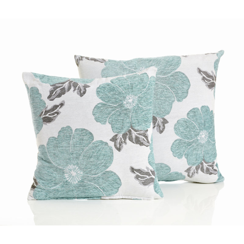Darionte Poppy Chenille Cushion Cover, Duck Egg, 55cm x 55cm, Pillow Cover Only
