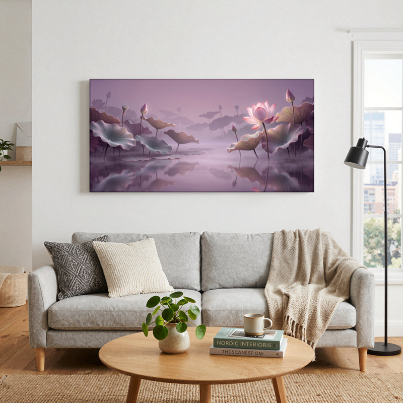 Ensemble de 1 tableau sur toile Lotus Pond, L 48 po x H 24 po, Toile tendue