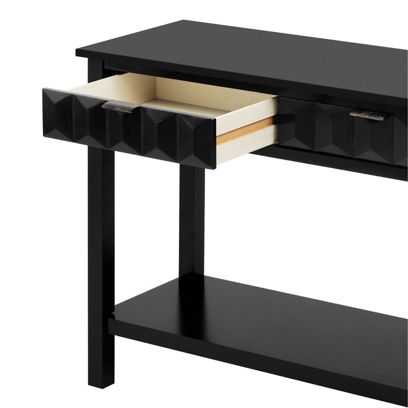 Élégante console avec tiroirs et tablette de rangement inférieure, Noir