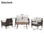 Mobilier de jardin 4 pièces, ensemble de sièges de patio, ensemble de canapé d'extérieur en rotin PE, table et pieds en bois, brun et beige