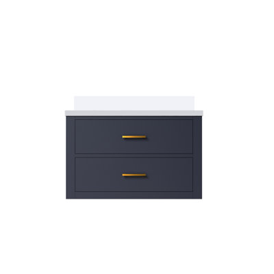 30 po Meuble-lavabo bleu X 22 avec comptoir en quartz blanc et lavabo en bois massif